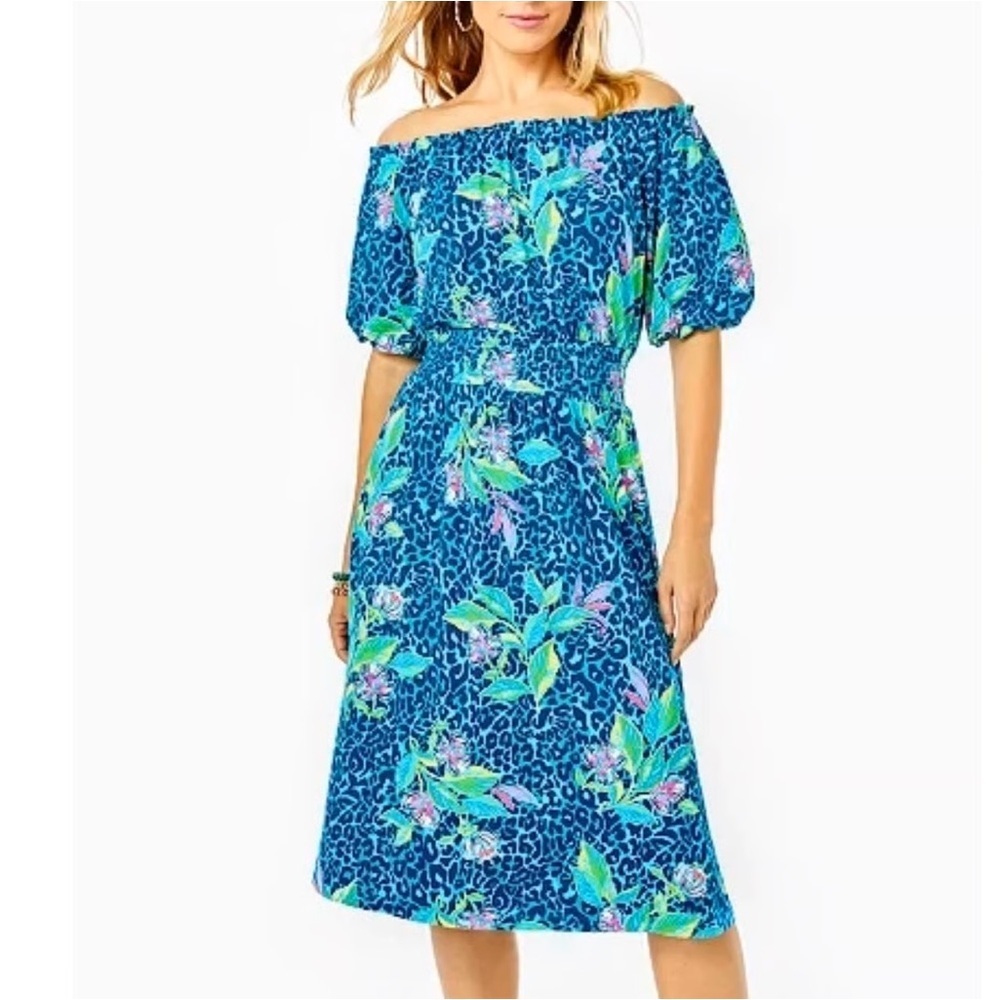 Lilly Pulitzer Camille Formentera Turquoise off the shoulder dress size S - Picture 1 of 7